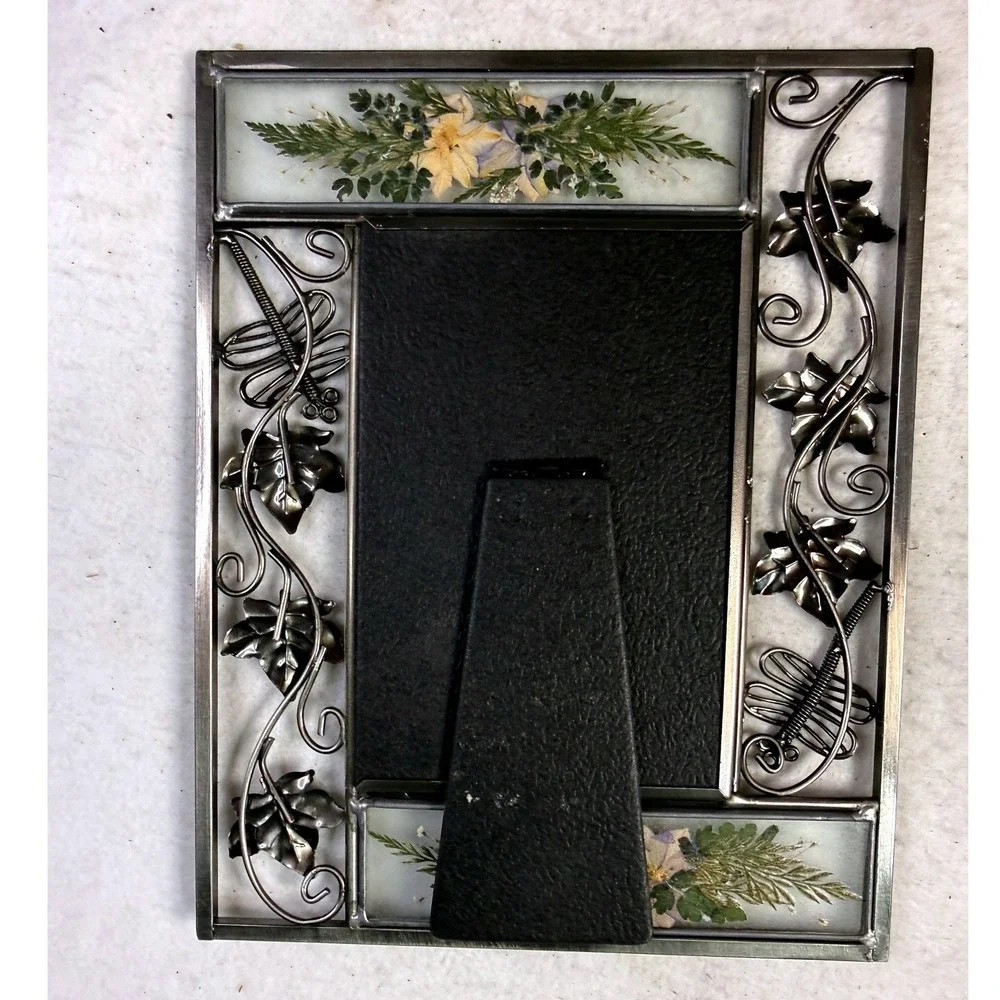 Vintage Pressed Flower Picture Frame Silver Dragonfly